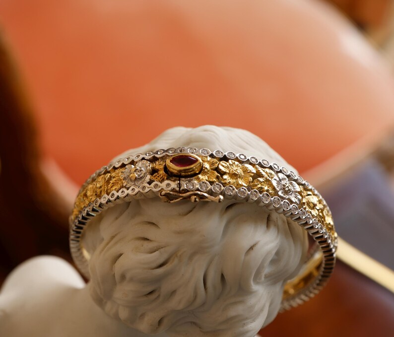 Roberto Coin 18K Two Tone Gold Amazing Bangle Bracelet, Diamonds , Ruby