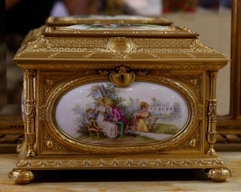 19. Century Louis XV French  Ormolu and Sèvres Style Jewelry Casket