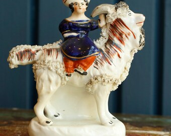 Victorian Staffordshire Figurine  Girl with Goat circa 1840, Antique Figurine, Home Design