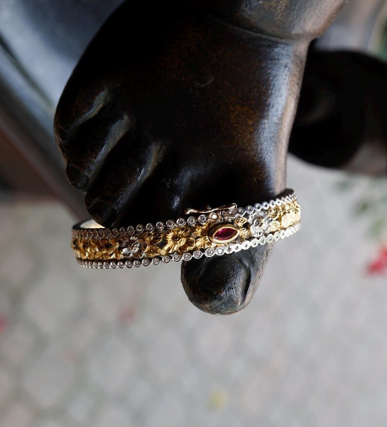 Roberto Coin 18K Two Tone Gold Amazing Bangle Bracelet, Diamonds , Ruby