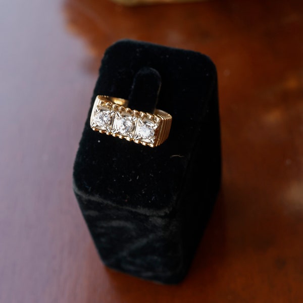 Vintage Men's Three Stone Diamond Two Tone Ring in 14K, Size 10