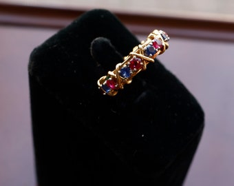 Rare Vintage Tiffany Company Schlumberger Sapphire & Ruby Sixteen Stone Wedding Band Ring Size 7.5