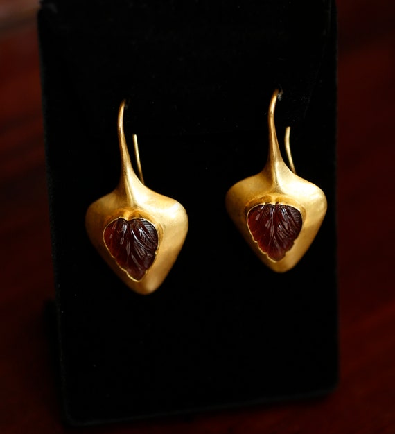 Antique Handmade Rare 22K Gold Earrings with Carne