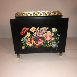 Black Floral Tole Ware Napkin Holder