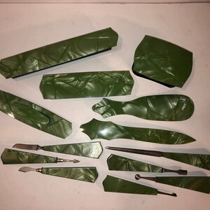 Green Celluloid 13 Piece Vanity Dresser Set