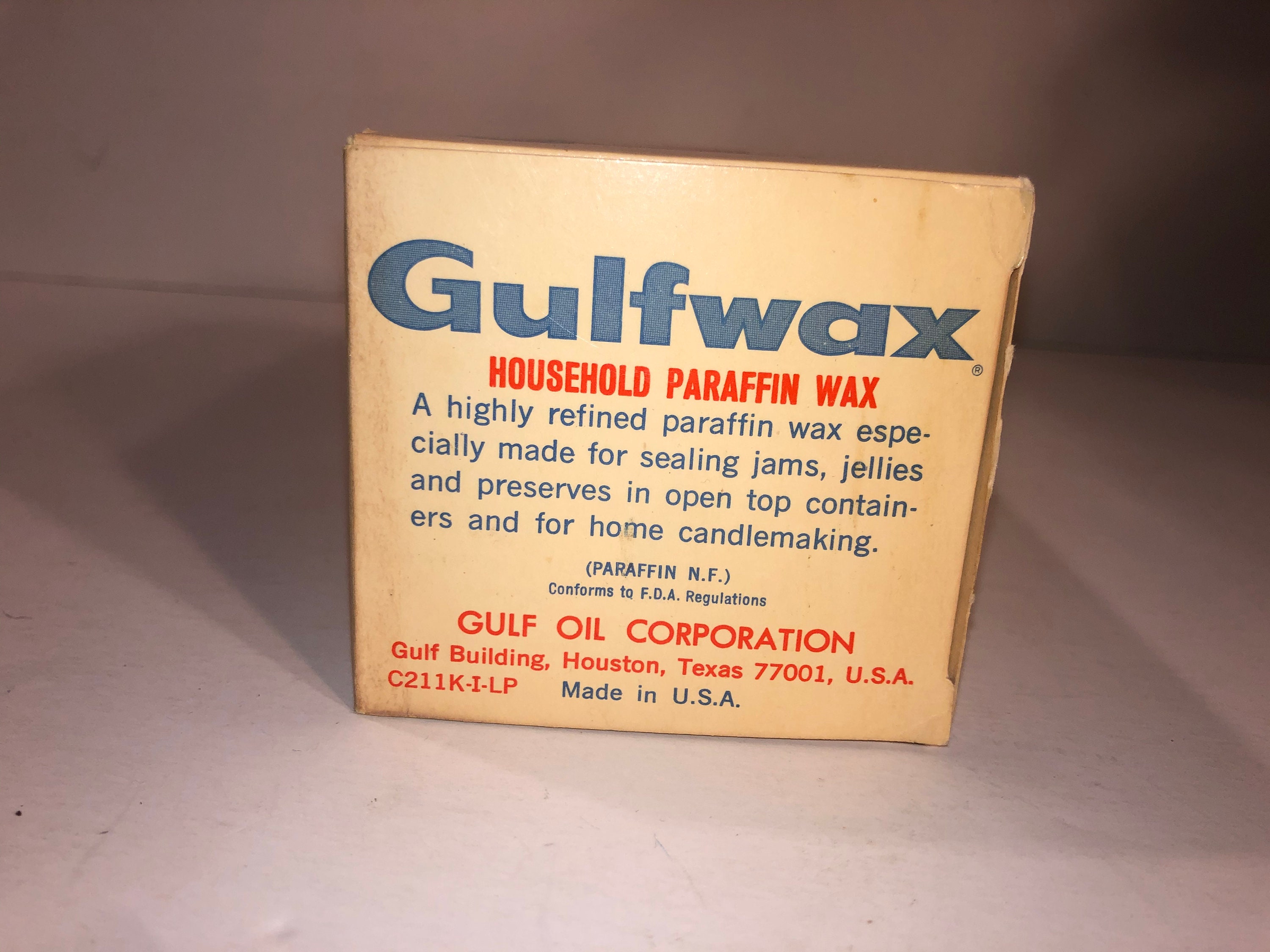 vintage Gulf Wax paraffin wax .25 lb block Gulf Oil Corp - Gulf Refining  1/4lb