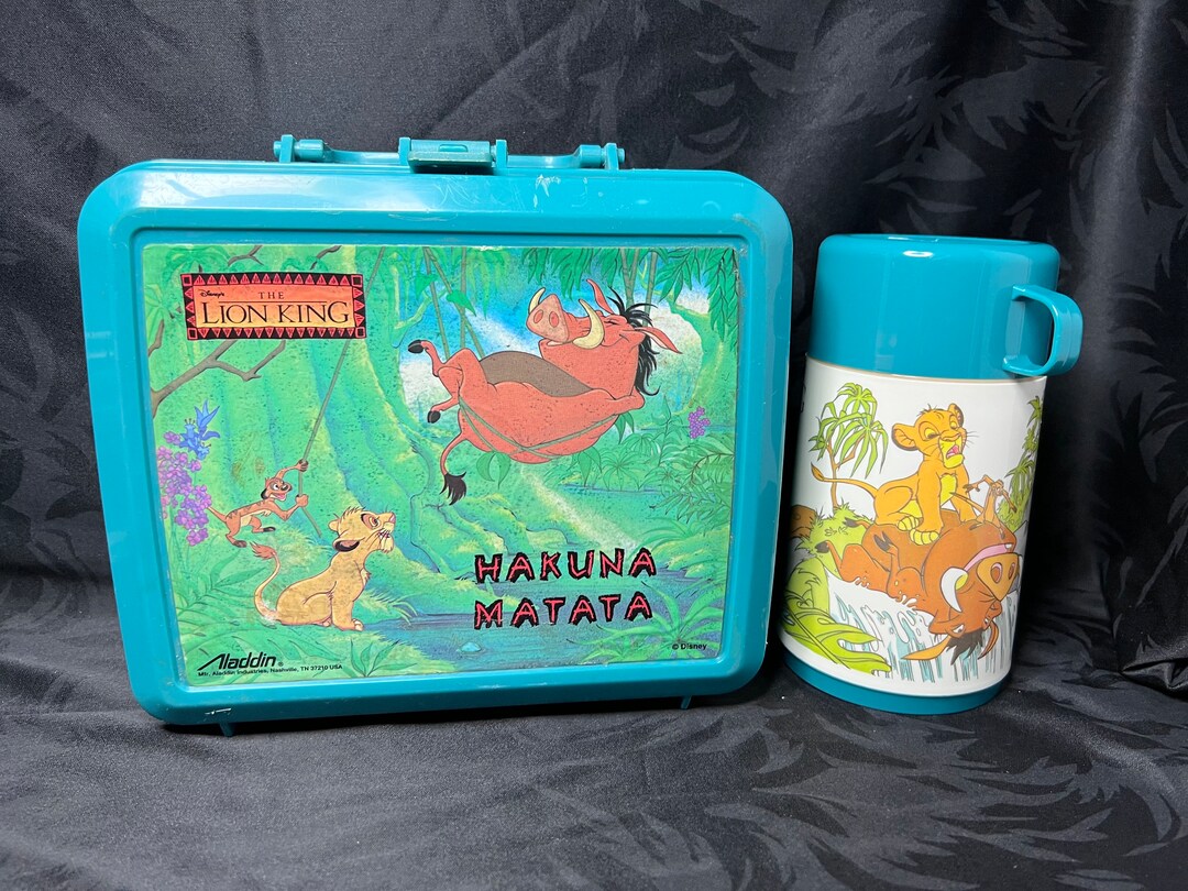 90's Lion King Hakuna Matata Lunch Box With Matching Thermos Flask. Made in  USA 