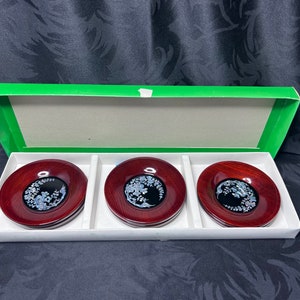 Mother Of Pearl Inlayed Lacquered Coasters, Set Of 6