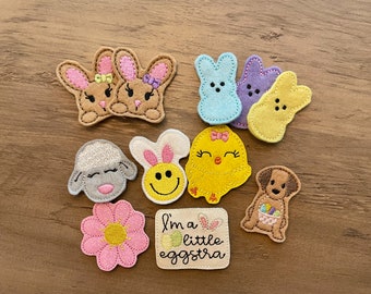Easter Feltie and Glitter Badge Reels | Chick | Lamb | Marshmallow Bunny | Bunny | Dog | Eggstra | Smiley Bunny