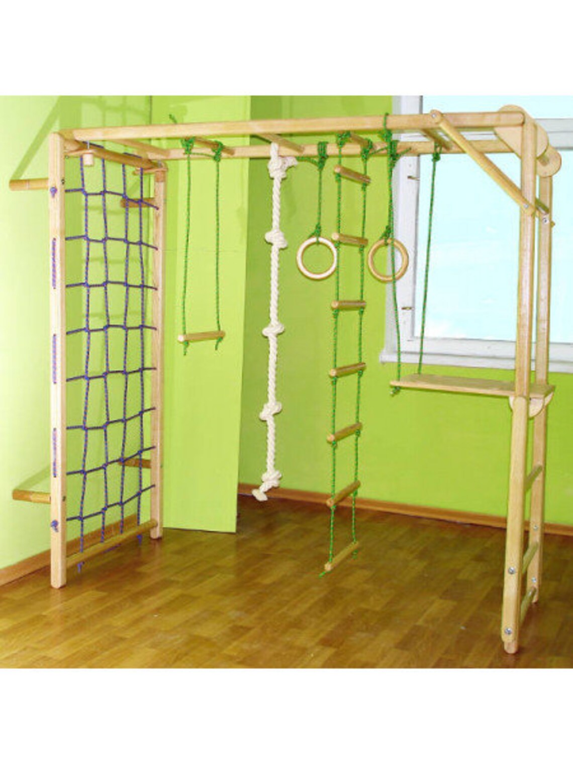 Wooden Rope Climbing Set With Gladiator Net Indoor/outdoor Etsy