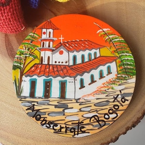 Monserrate church Magnet, Colombian sunset, hand painted Magnets, COL, Artesian Art, church, Arte Colombiano, Acrylic painting, Gift for