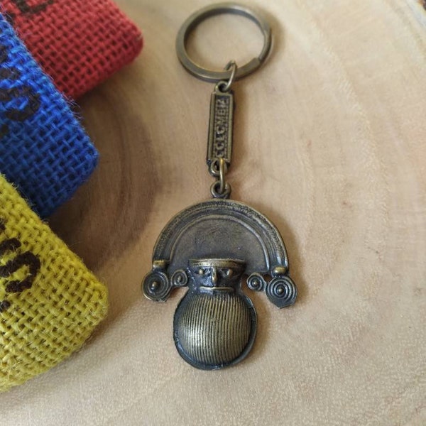 Pre colombian souvenirs, precolombino, arte colombiano, folkloric beans, arquitecture, south America, history of art, bronze Keychain