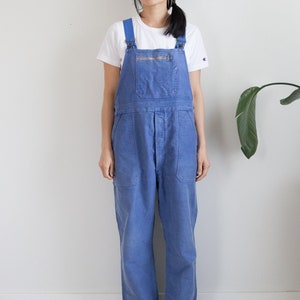 1950&#39;s 60s Moleskin french blue overalls dungerees / vintage work chore overalls / unisex / fits like L men&#39;s size