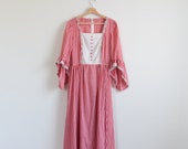 vintage bavarian red check long dress victorian style maxi dress october fest dress waist 28