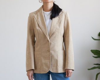 Vintage blazer van imitatiesuède: minimalistisch lichtbruin getailleerd jack, maat Small