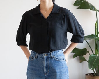 ON SALE Vintage Oversized Plain Black Long sleeve Slouchy BlouseTop from 90/'sminimal