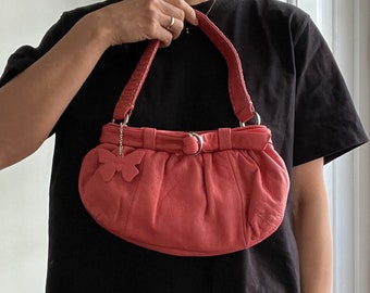 y2k 2000s vintage pink leather shoulder hand bag