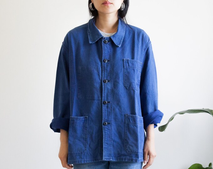 Vintage Navy Blue French Chore Jacket / Strong Cotton / 3 Front Pockets ...
