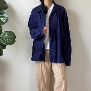 vintage indigo blue chore jacket or shirt / lightweight fabric /  fits like ML
