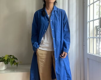 women's cobalt blue European chore coat/ snap buttons / fits like SM