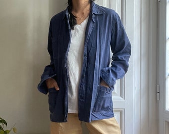 vintage indigo blue European French chore shirt jacket / fits like SM