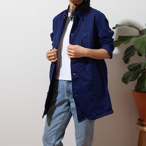 vintage navy indigo blue French chore jacket, herringbone / 50, fits like SM