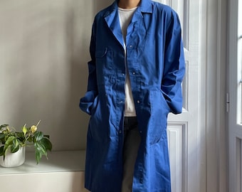 vintage cobalt blue European French chore coat / fits like XL