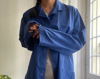 cobalt blue European French chore coat, snap buttons / fits like xl-xxl