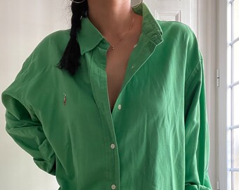 Chemise boutonnée vert herbe RL des années 90 / style unisexe / oversize / taille XXL