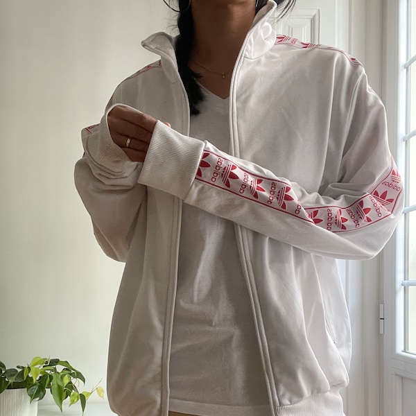 vintage white Adidas athlete jacket streetwear / full zip / size L