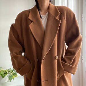 vintage cognac brown 90s oversized wool coat / double-breasted / size 42 or ML