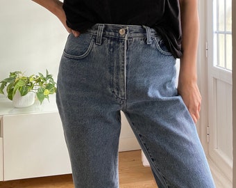 Taille 66 cm / vintage blaue Mom Jeans / hohe Taille / schmal zulaufende Beine / passt wie moderne Gr. 2