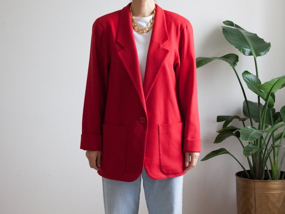 minimal red wool blazer / oversized fit / lined &