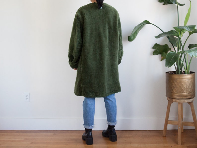vintage green army liner coat European liner fuzzy faux fur lining reversible unisex fits like L-XL