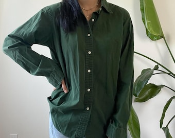 vintage RL minimal green button down cotton shirt / size M