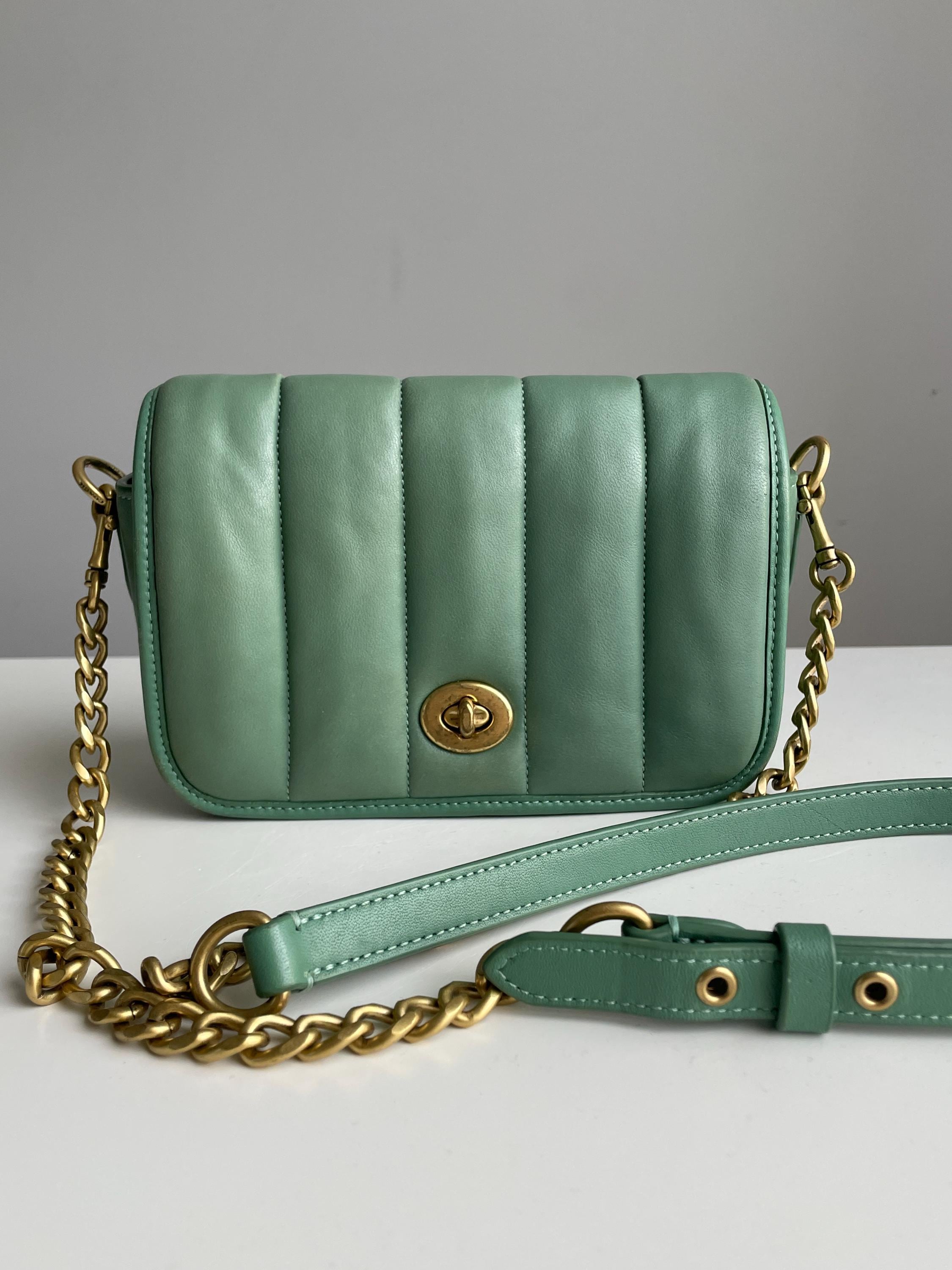 Coach Green Pebbled Leather Crossbody with Gold Hardware COACH Womens Polished Pebble Crossbody Pouch Li/Green 1 One  main image 3