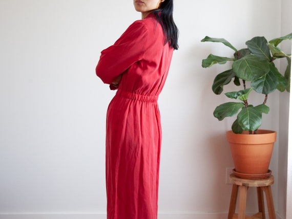 minimal full length red button down dress / fits … - image 7