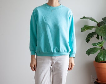 minimal turquoise cotton blend sweatshirt / crew neck / size S