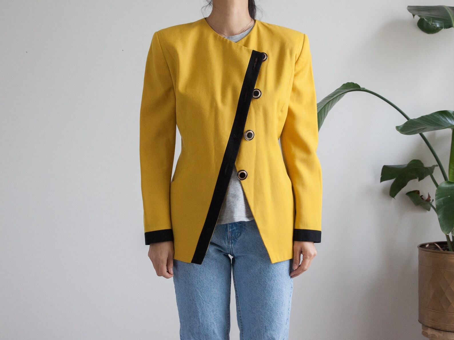 Unique Mustard Yellow Blazer / Diagonal Asymmetrical Front / Etsy