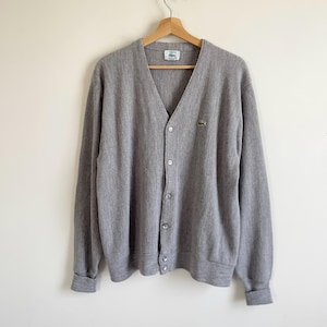 vintage preppy gray Lacoste V neck cardigan buttoned / size L