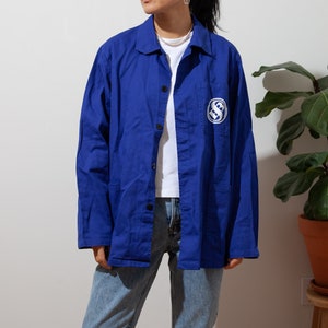 vintage blue European French chore jacket logo workwear / size 46 fits like SM