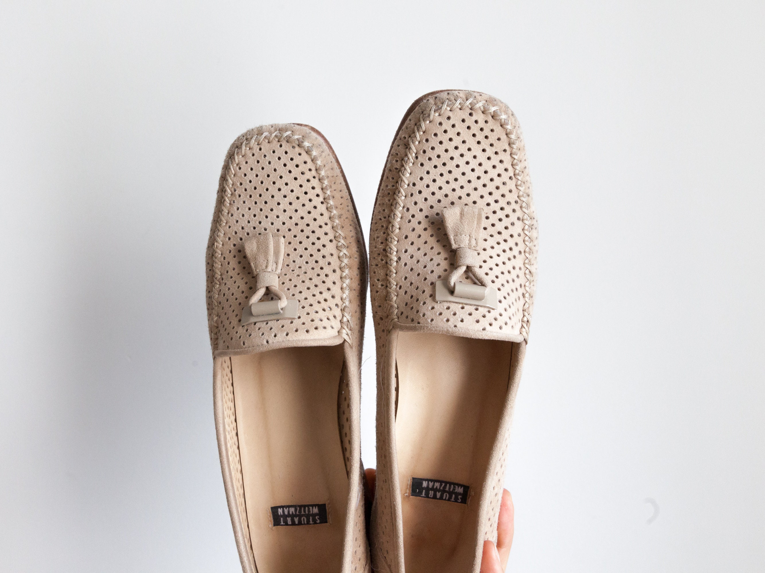 Minimal Beige Stuart Weitzman Loafers / Tassel Suede Block - Etsy