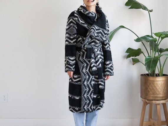 Chunky Black and White Knit Cardigan 