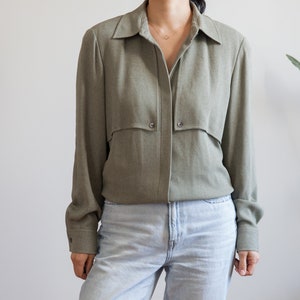 90s slate-green tone oversized button down shirt / size 12 or L image 6