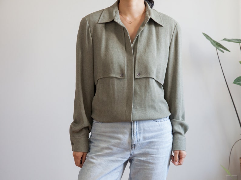 90s slate-green tone oversized button down shirt / size 12 or L image 6