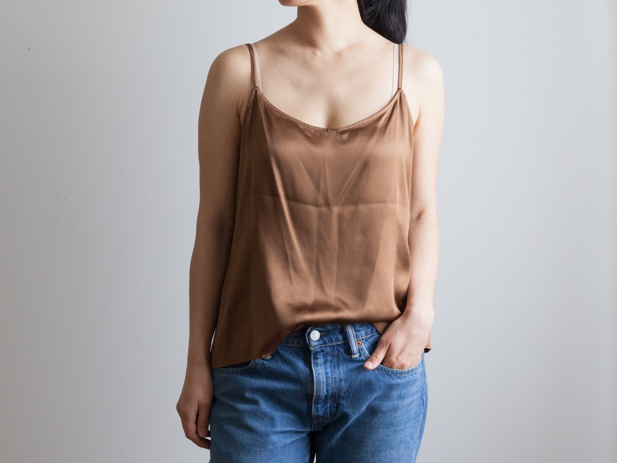 Eileen Fisher Silk Camisole Tank / Brown Lingerie Tank Top / Sexy