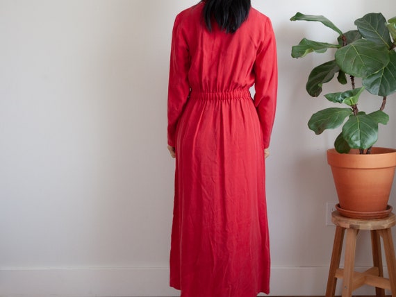 minimal full length red button down dress / fits … - image 5