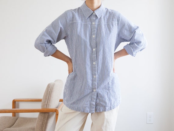 Blue White Striped Button Down Shirt 