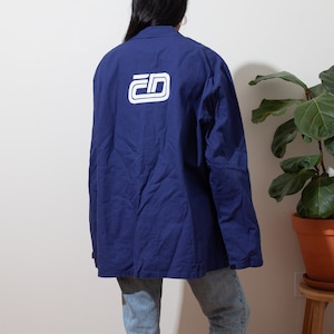 vintage navy indigo blue European French chore jacket / Logo / fits like L-XL