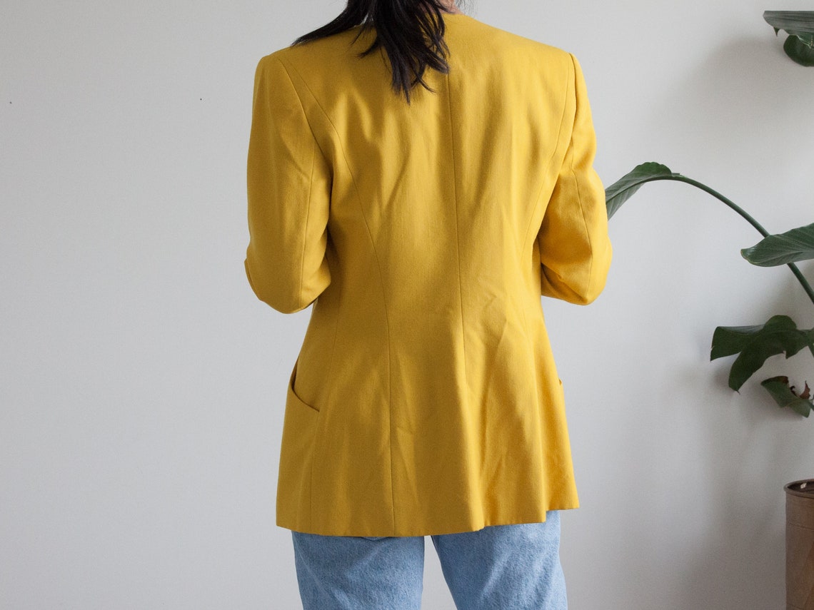 Unique Mustard Yellow Blazer / Diagonal Asymmetrical Front / Etsy